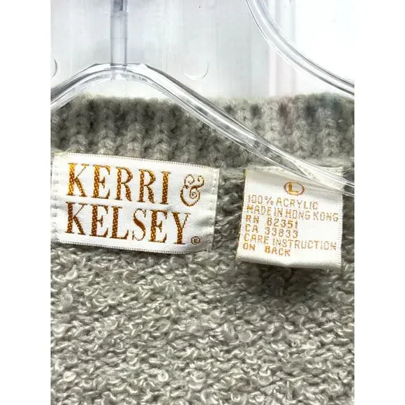 Kerri & Kelsey Sweater Vintage Boucle Cardigan Taupe Beige Crest Buttons Size L - Picture 5 of 6